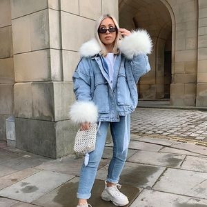 Faux Fur Collar Denim Jacket